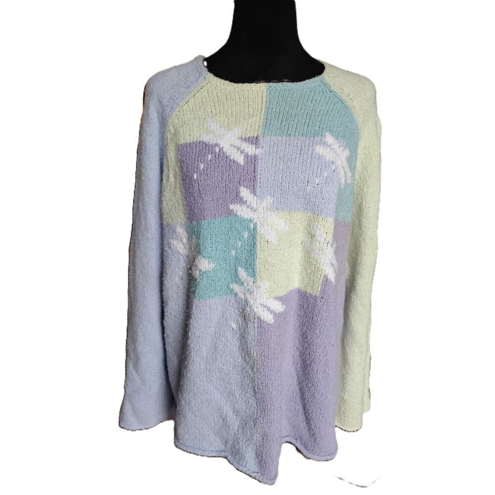 C.J. Banks Women's 1X Knitted Patchwork, Dragonfly Sweater Y2K Vintage
